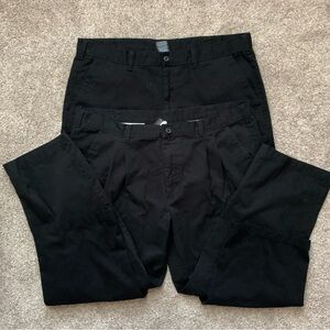 2 Pairs Men’s George Black Casual Pants 40x30-1 Pleated,1 Flat Cotton/Polyester
